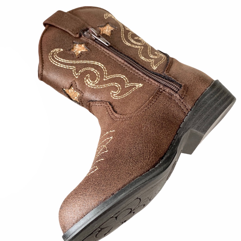 new Mia ☀︎ ︎Vegan Leather Cowboy Boots ☀︎︎ Cognac + Metallic Gold ☀︎ Toddler 5 - Picture 14 of 16